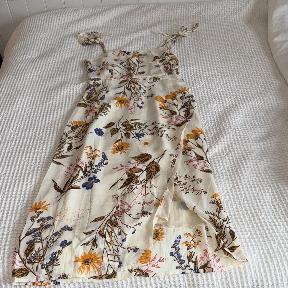 Floral Print Midi Dress with Tie Straps